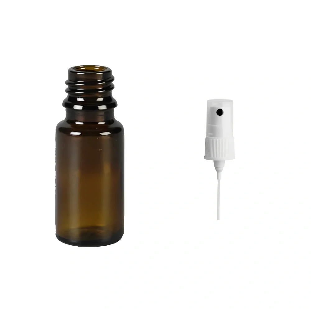 Skleněná lékovka s bílým kosmetickým rozprašovačem Luna 10 ml