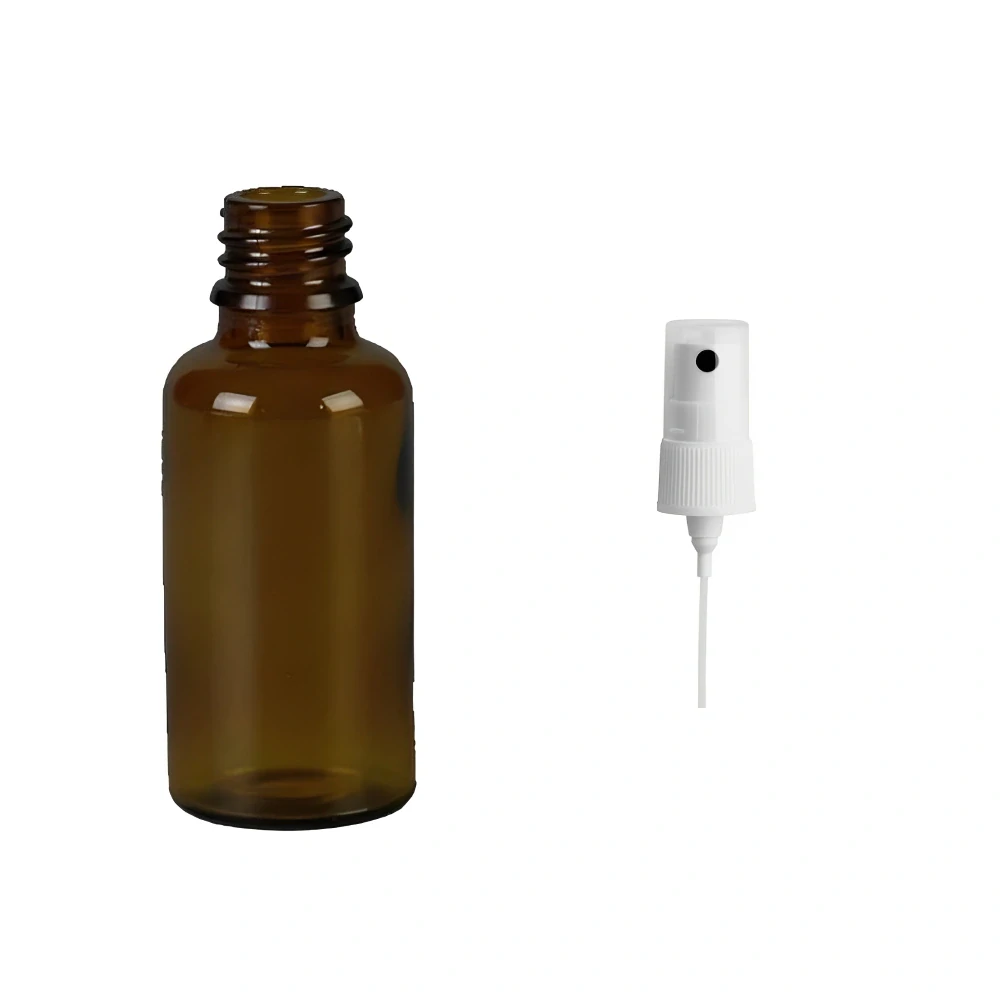 Skleněná lékovka s bílým kosmetickým rozprašovačem Luna 30 ml