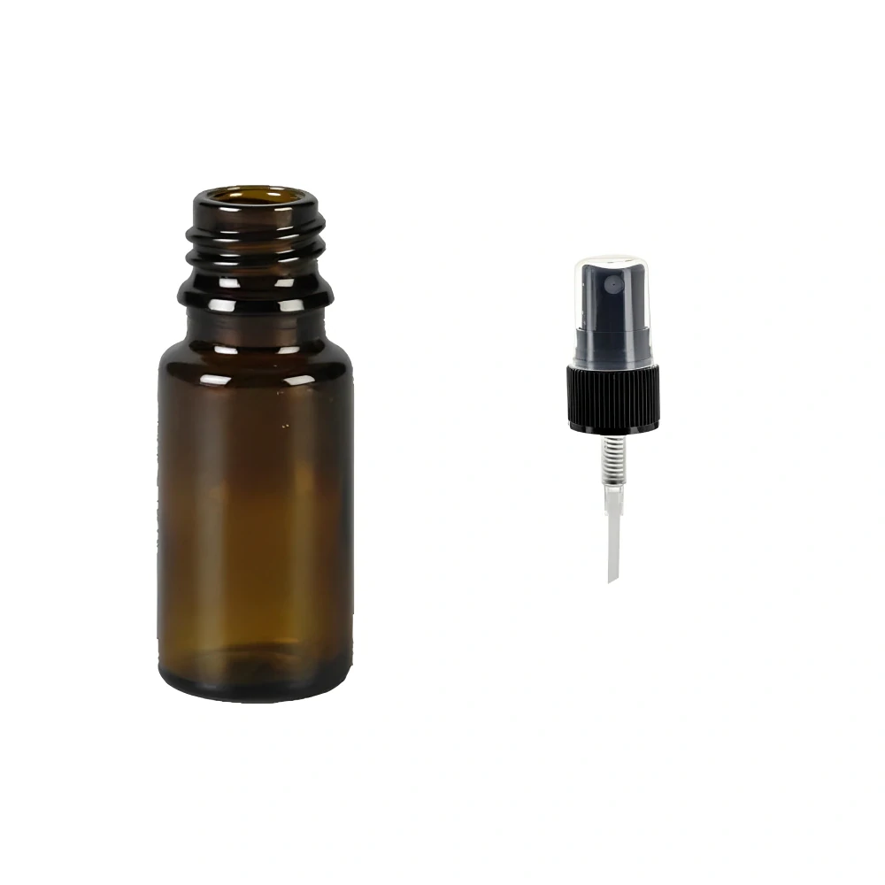 Skleněná lékovka s černým kosmetickým rozprašovačem Luna 10 ml