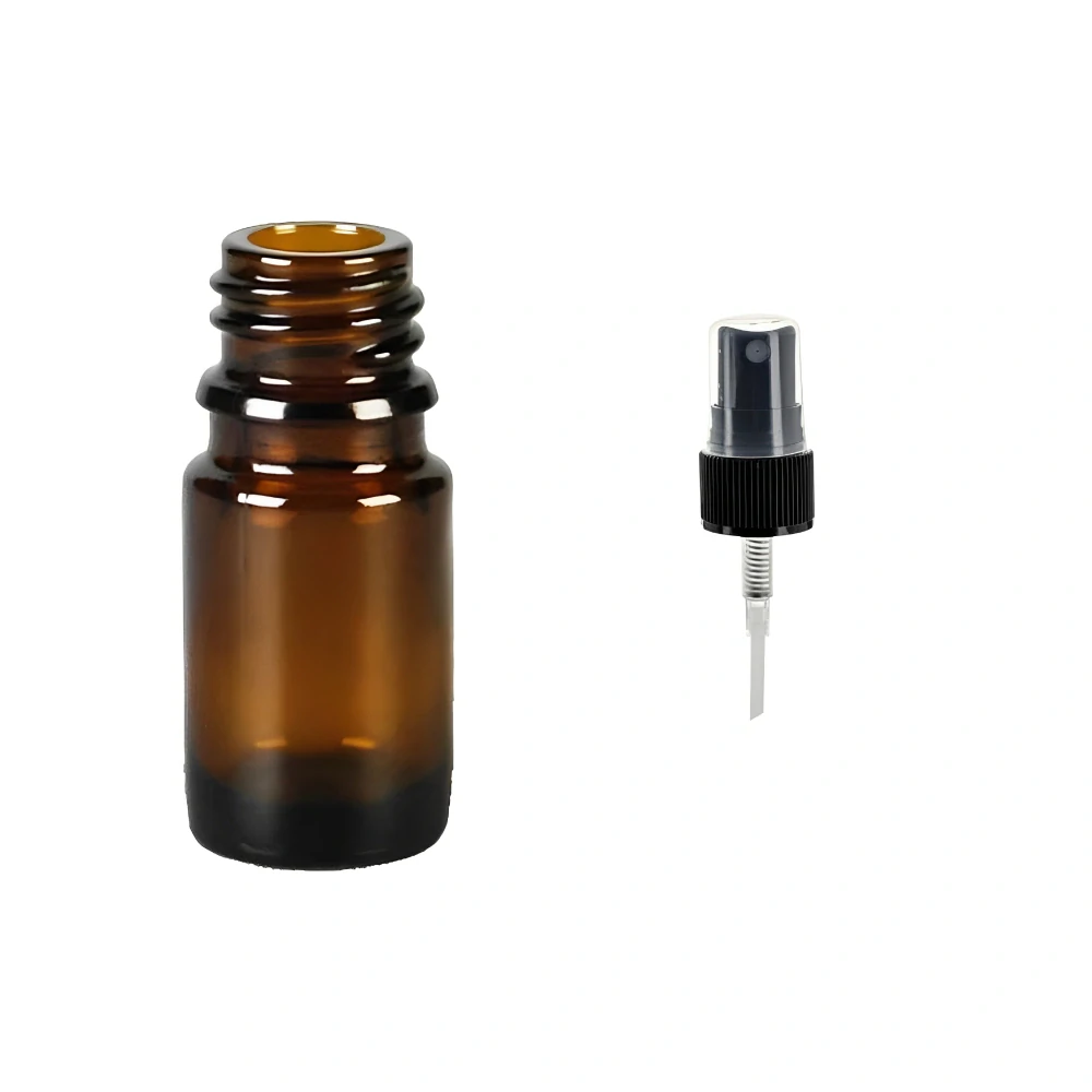 Skleněná lékovka s černým kosmetickým rozprašovačem Luna 15 ml