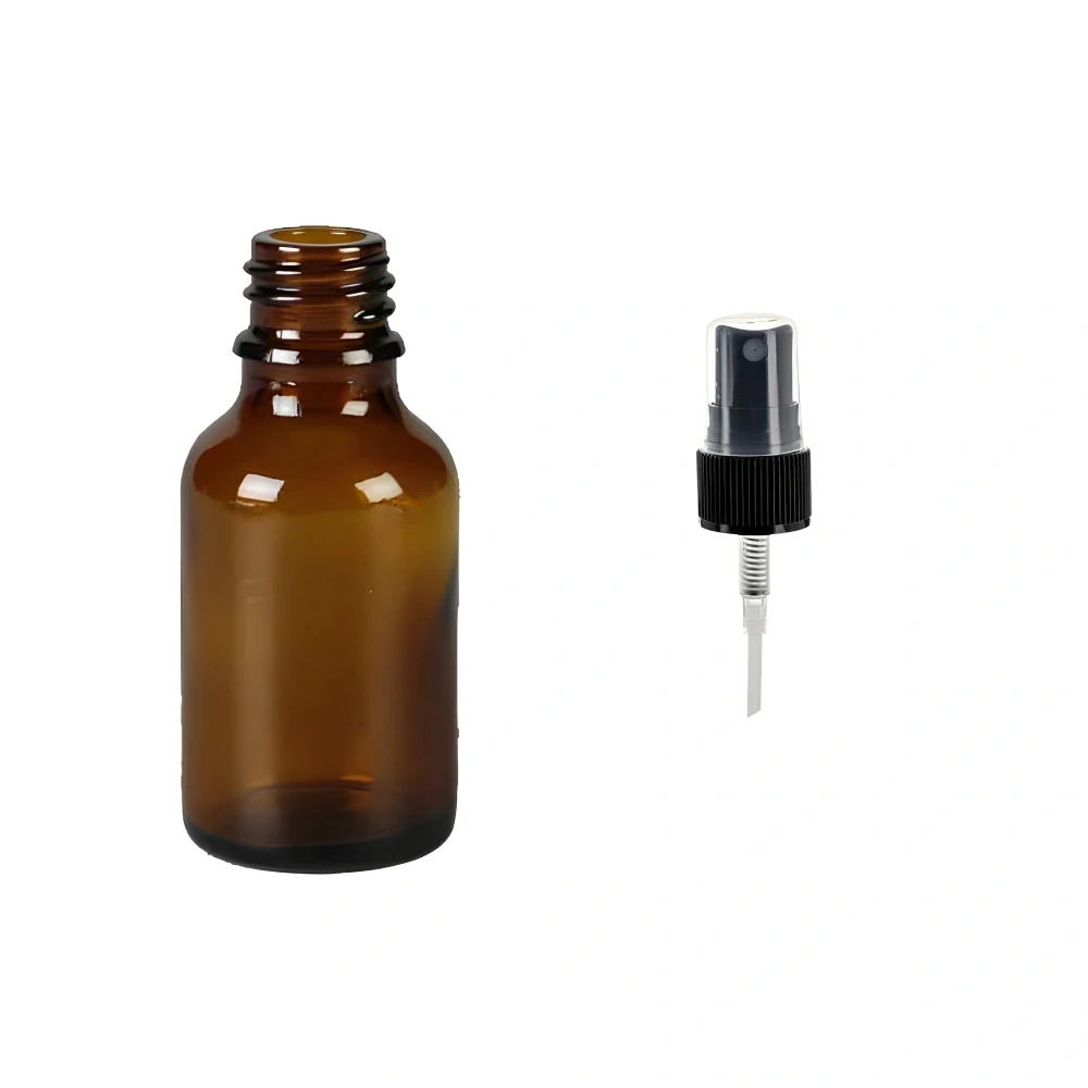 Skleněná lékovka s černým kosmetickým rozprašovačem Luna 25 ml