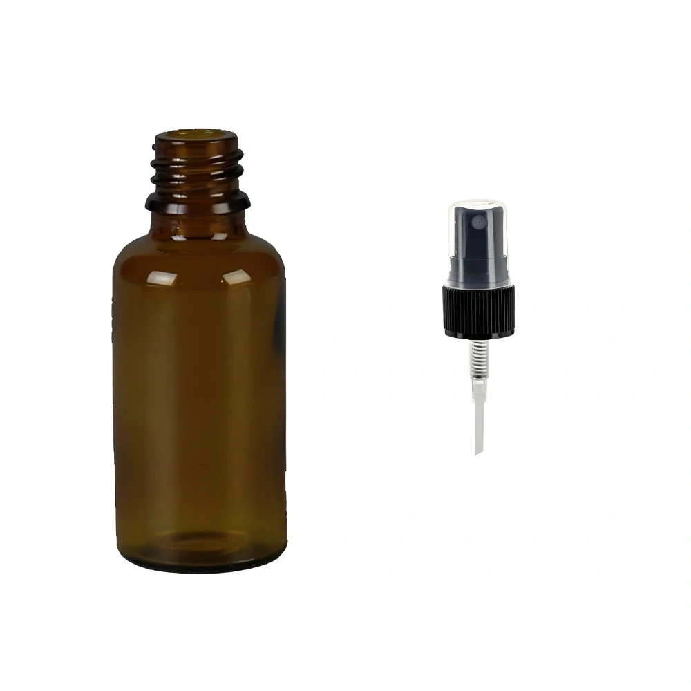 Skleněná lékovka s černým kosmetickým rozprašovačem Luna 30 ml