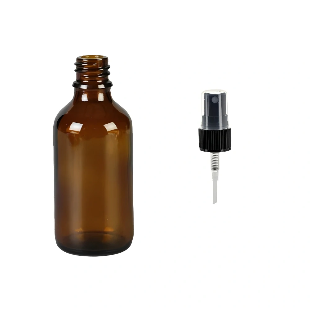 Skleněná lékovka s černým kosmetickým rozprašovačem Luna 50 ml