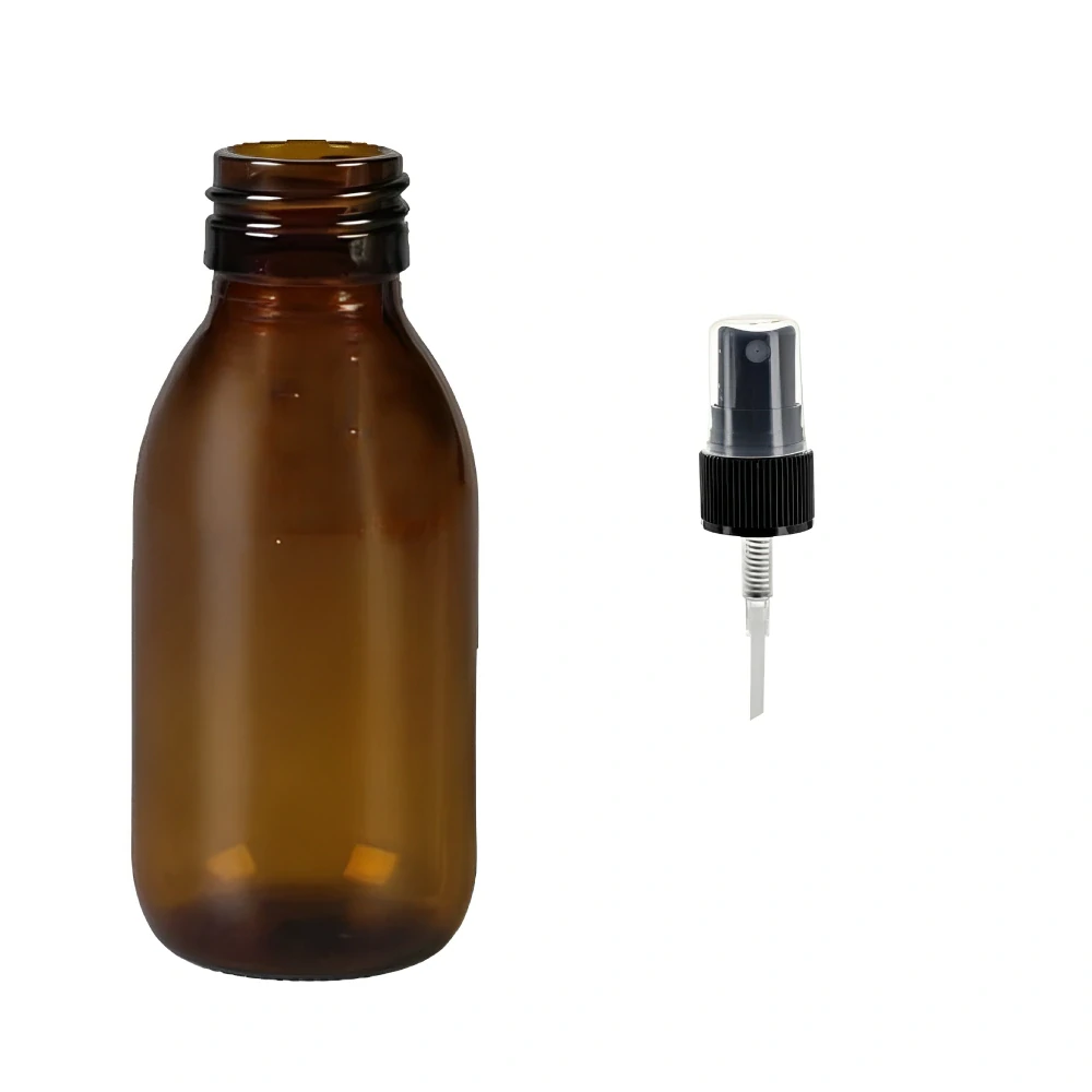 Skleněná lékovka s černým kosmetickým rozprašovačem Luna 100 ml