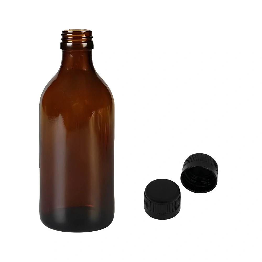 Skleněná lékovka s černým uzávěrem s pojistkou Luna 250 ml