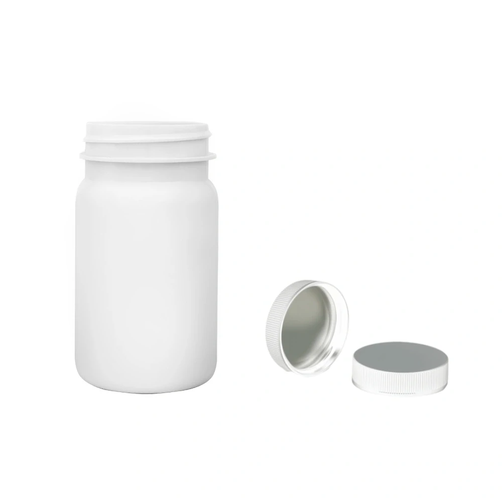 Plastová lahvička bílá s bílým uzávěrem s ALU vložkou Pilulka 100 ml