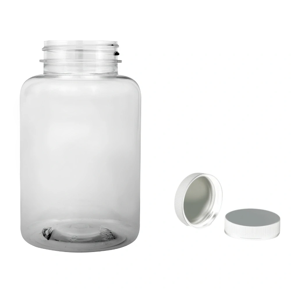Plastová lahvičky čirá s bílým uzávěrem s ALU vložkou Pilulka 300 ml