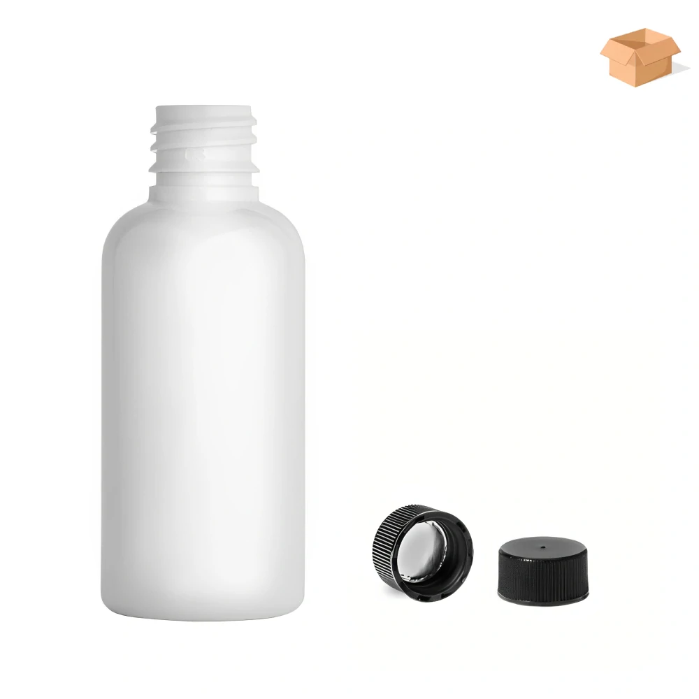 Plastová lahvička bílá s černým uzávěrem Via 50 ml - 800 ks