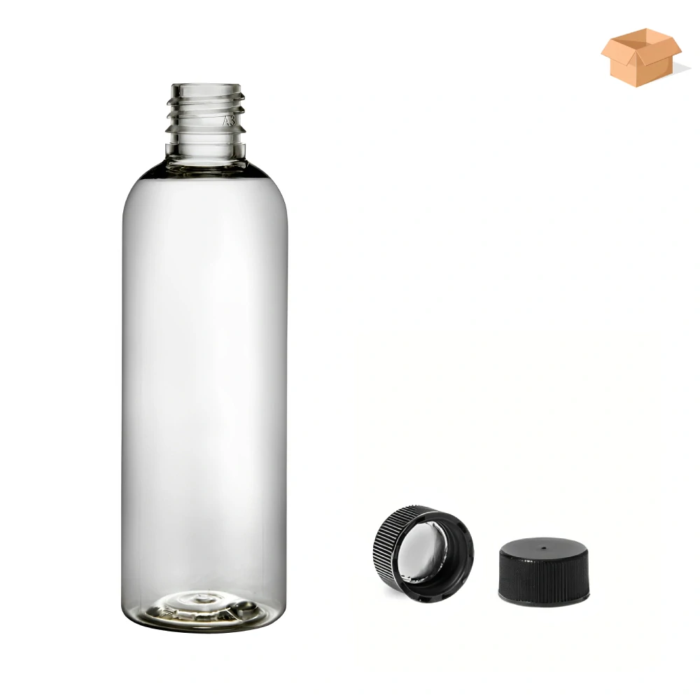 Plastová lahvička čirá s černým uzávěrem Via 100 ml - 400 ks