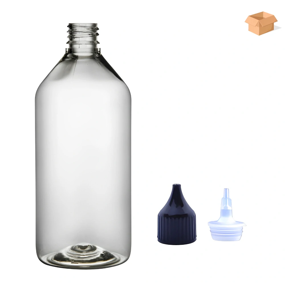 Plastová lahvička čirá s černou špičkou Via 215 ml - 225 ks