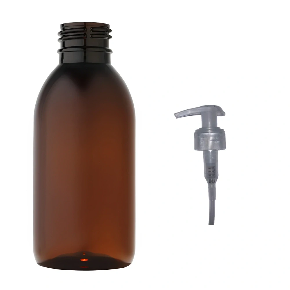 Plastová lahvička hnědá s transparentní pumpičkou Tera 150 ml