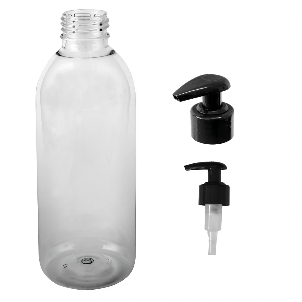 Plastová lahvička čirá s černou pumpičkou Tera 300 ml
