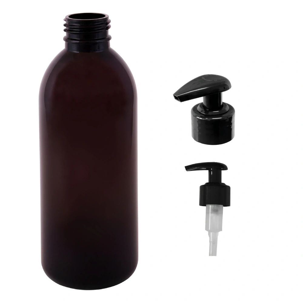 Plastová lahvička hnědá s černou pumpičkou Tera 300 ml