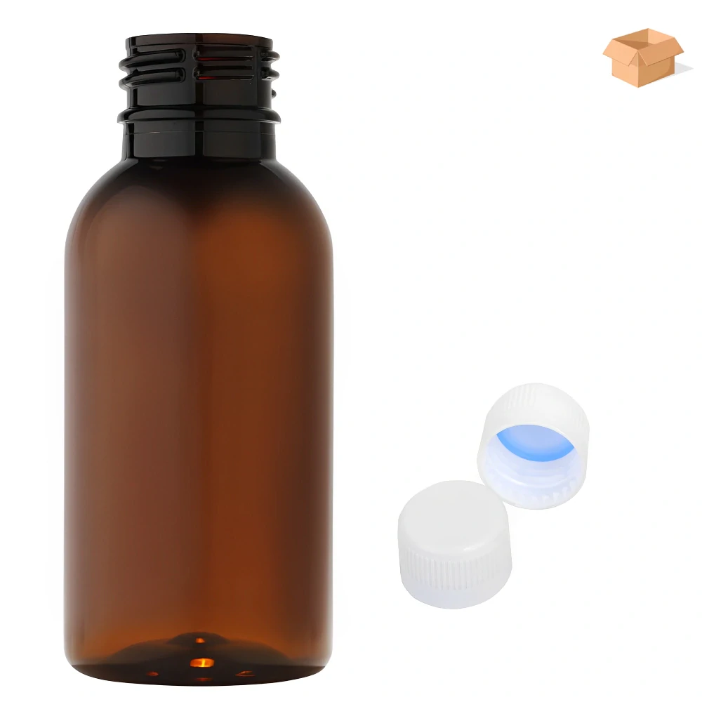 Plastová lahvička hnědá s bílým uzávěrem Tera 100 ml - 400 ks