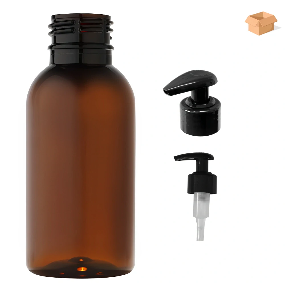 Plastová lahvička hnědá s černou pumpičkou Tera 100 ml - 400 ks