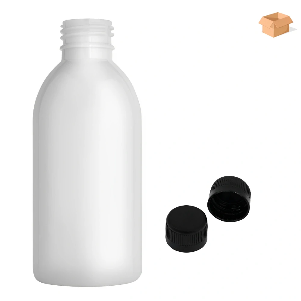 Plastová lahvička bílá s černým uzávěrem Tera 200 ml - 220 ks