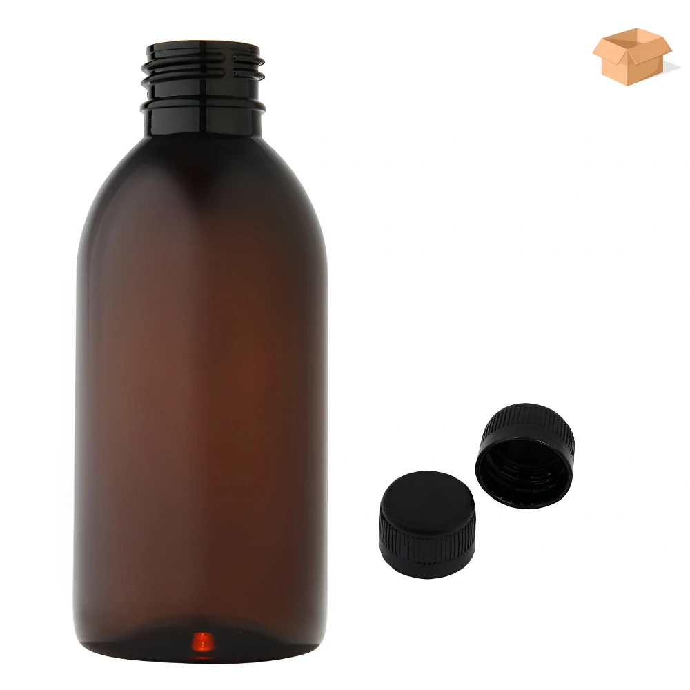 Plastová lahvička hnědá s černým uzávěrem Tera 200 ml - 220 ks
