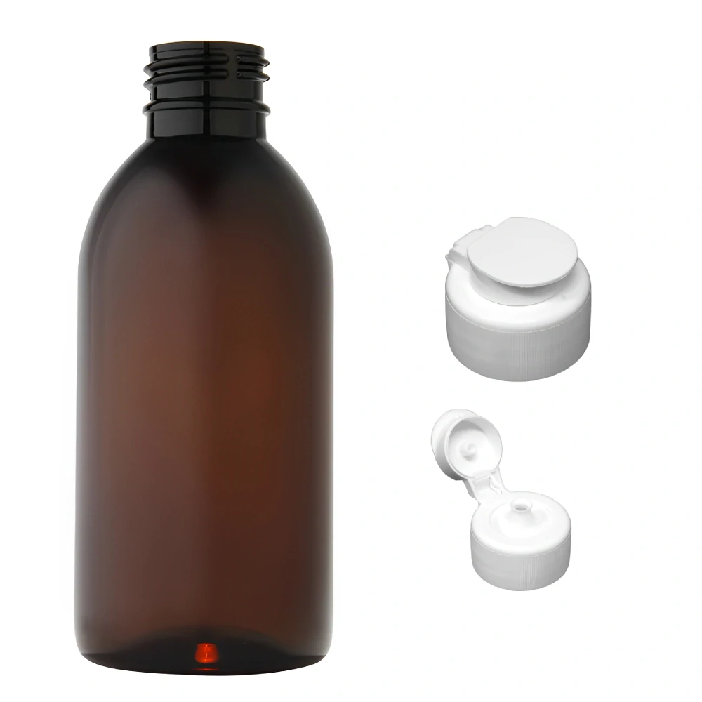Plastová lahvička hnědá s bílým dávkovacím víčkem Tera 200 ml