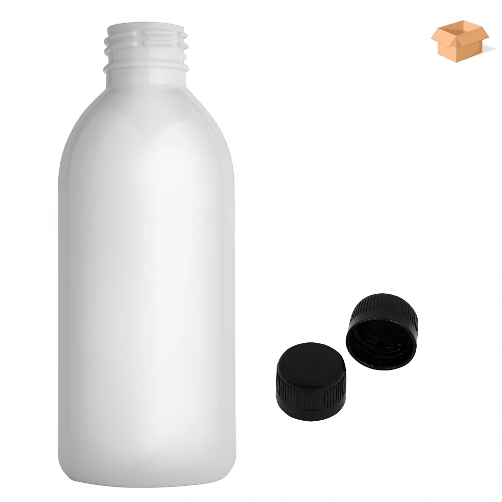 Plastová lahvička bílá s černým uzávěrem Tera 250 ml - 180 ks