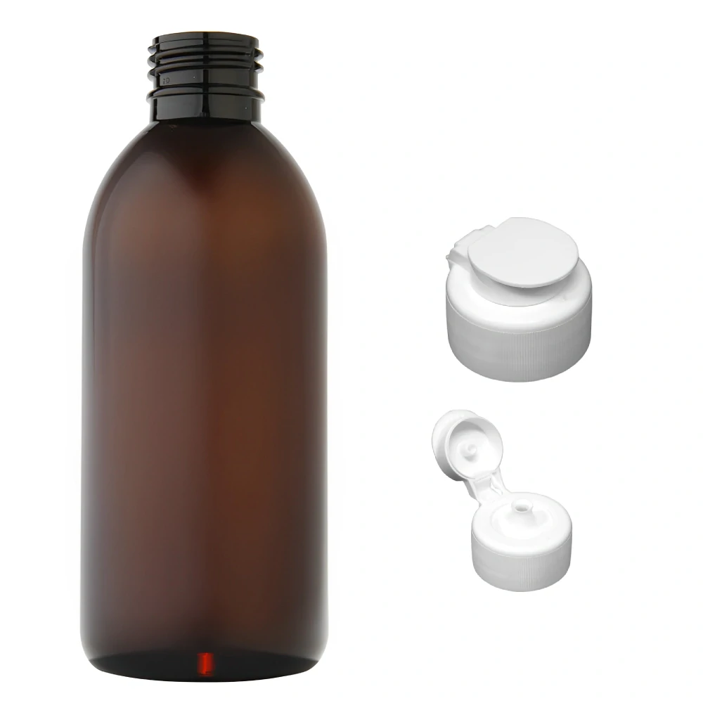 Plastová lahvička hnědá s bílým dávkovacím víčkem Tera 250 ml