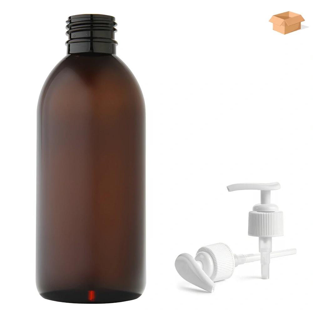 Plastová lahvička hnědá s bílou pumpičkou Tera 250 ml - 180 ks