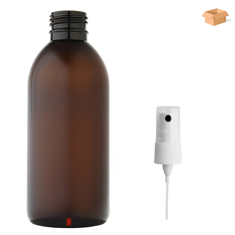 Plastová lahvička hnědá s kosmetickým rozprašovačem Tera 250 ml - 180 ks