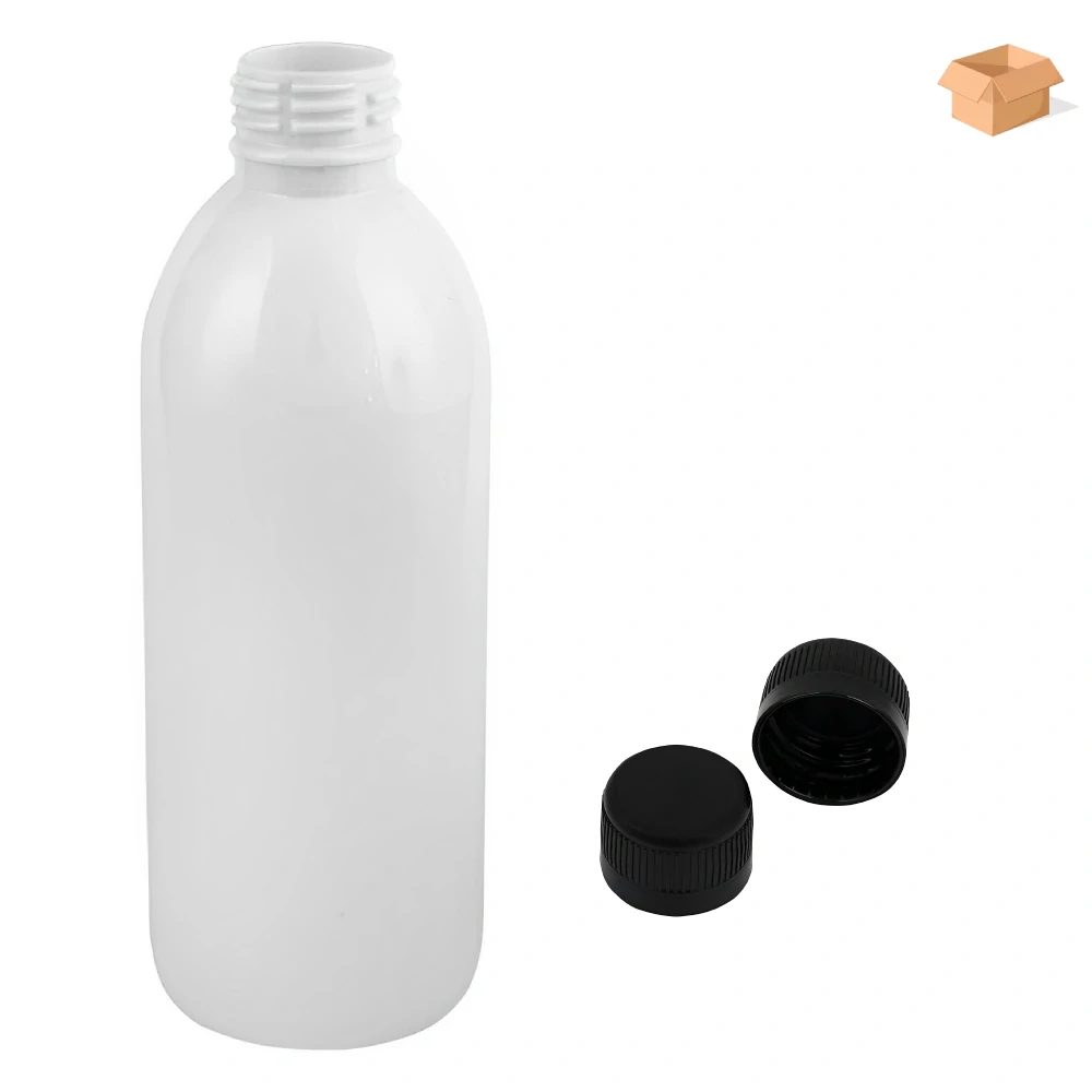 Plastová lahvička bílá s černým uzávěrem Tera 300 ml - 160 ks