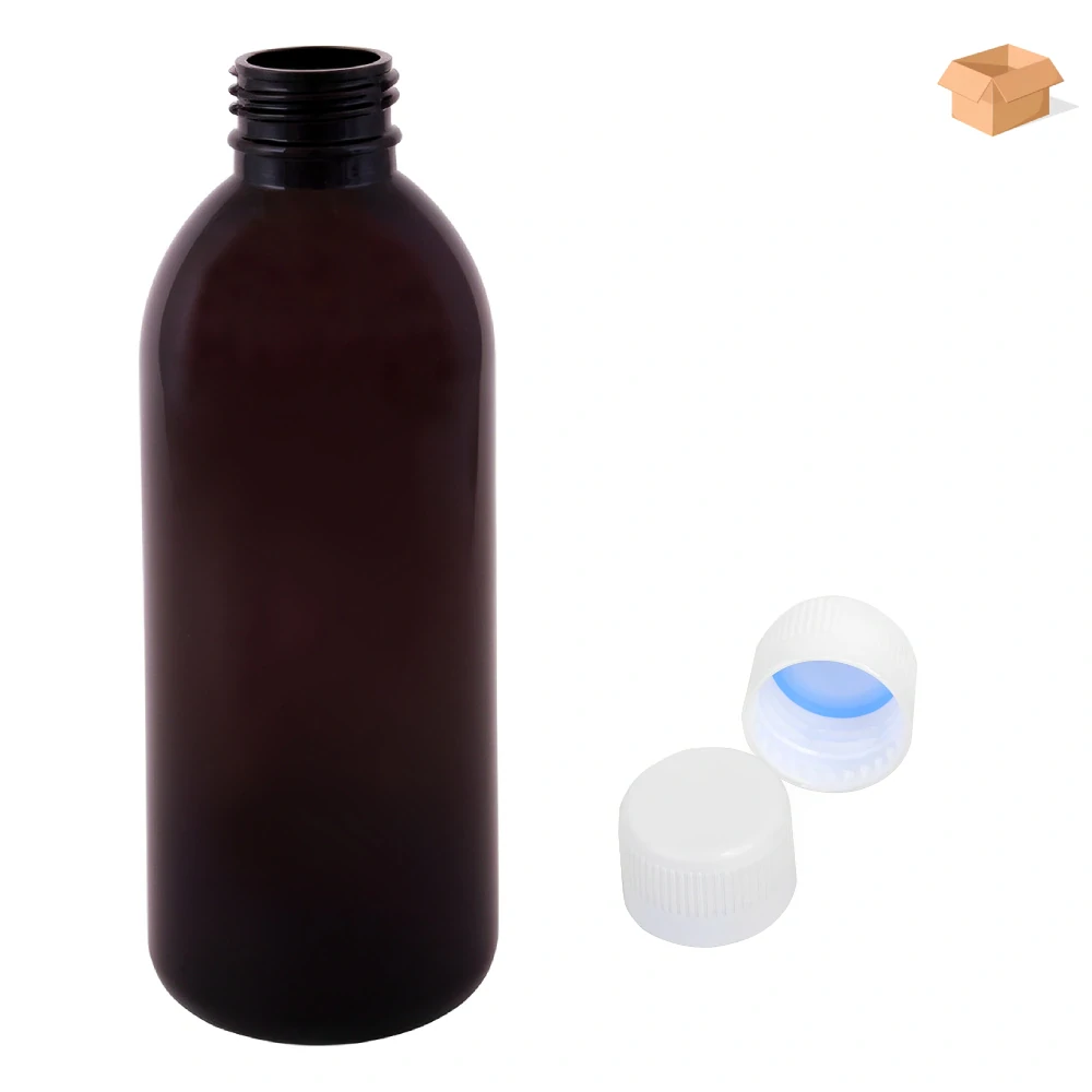 Plastová lahvička hnědá s bílým uzávěrem Tera 300 ml - 160 ks