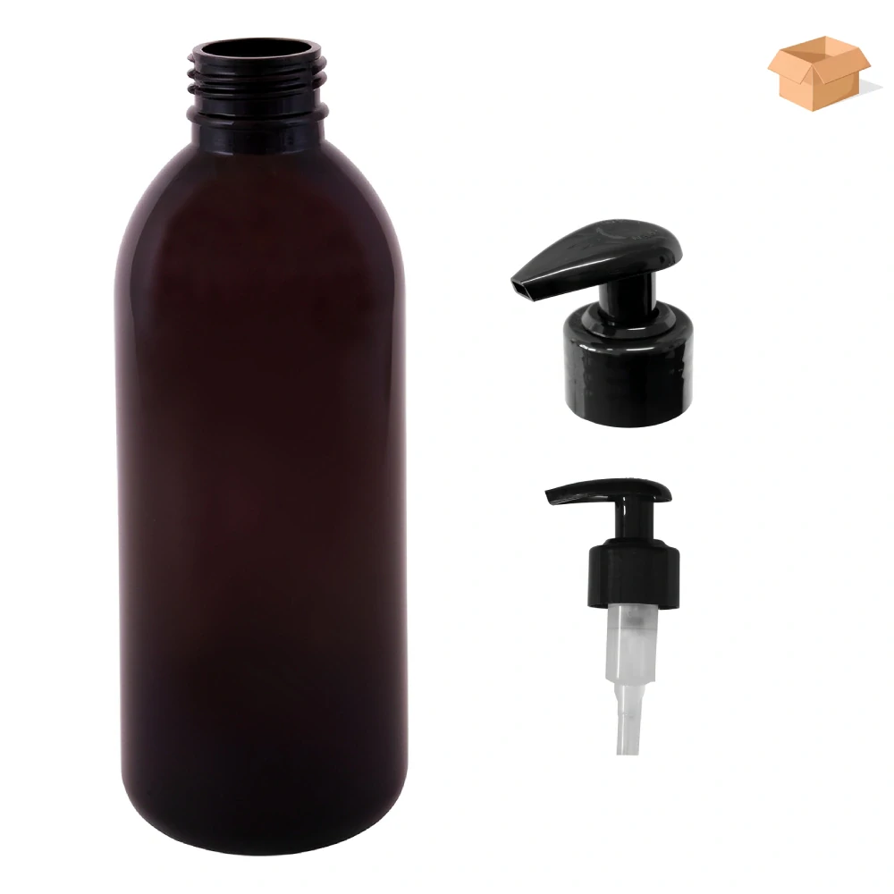 Plastová lahvička hnědá s černou pumpičkou Tera 300 ml - 160 ks