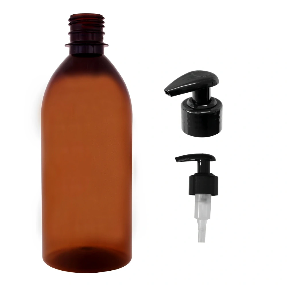 Plastová lahvička hnědá s černou pumpičkou Tera 500 ml