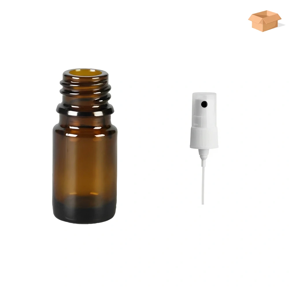 Skleněná lékovka s bílým kosmetickým rozprašovačem Luna 5 ml - 340 ks