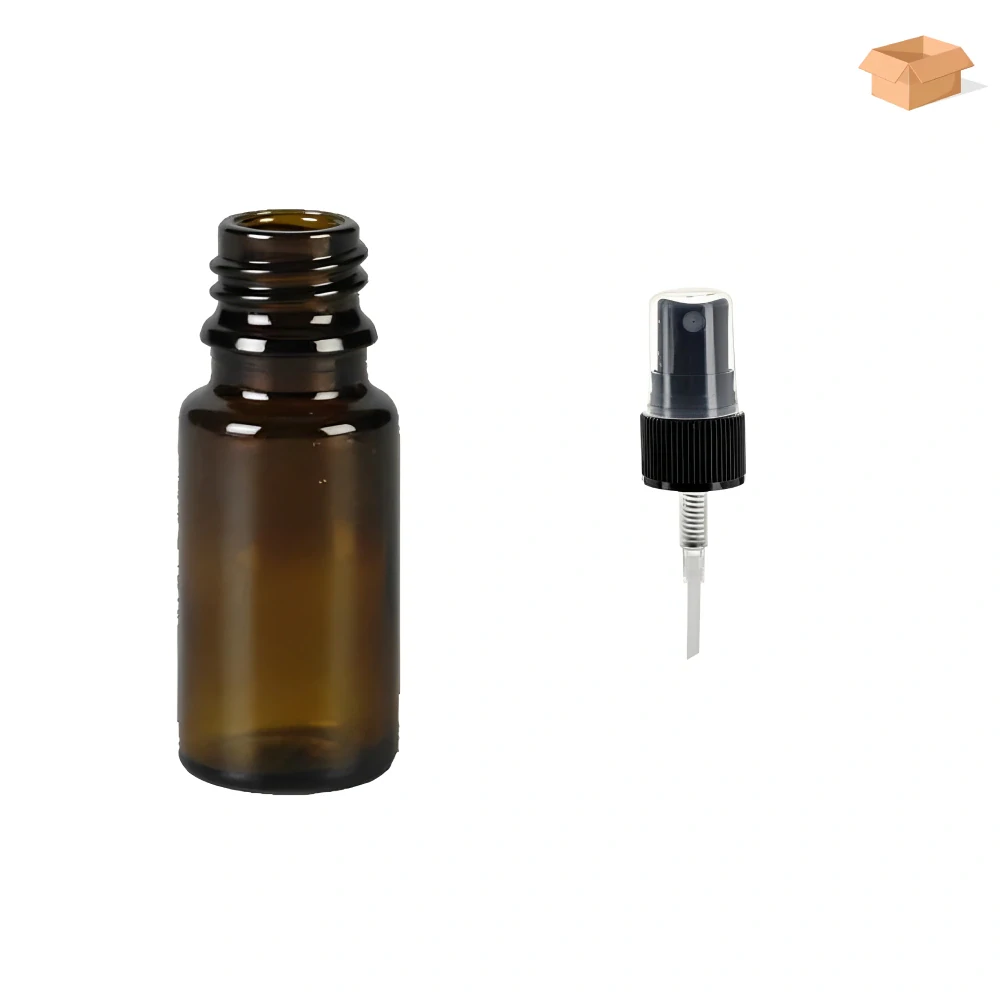 Skleněná lékovka s černým kosmetickým rozprašovačem Luna 10 ml - 255 ks