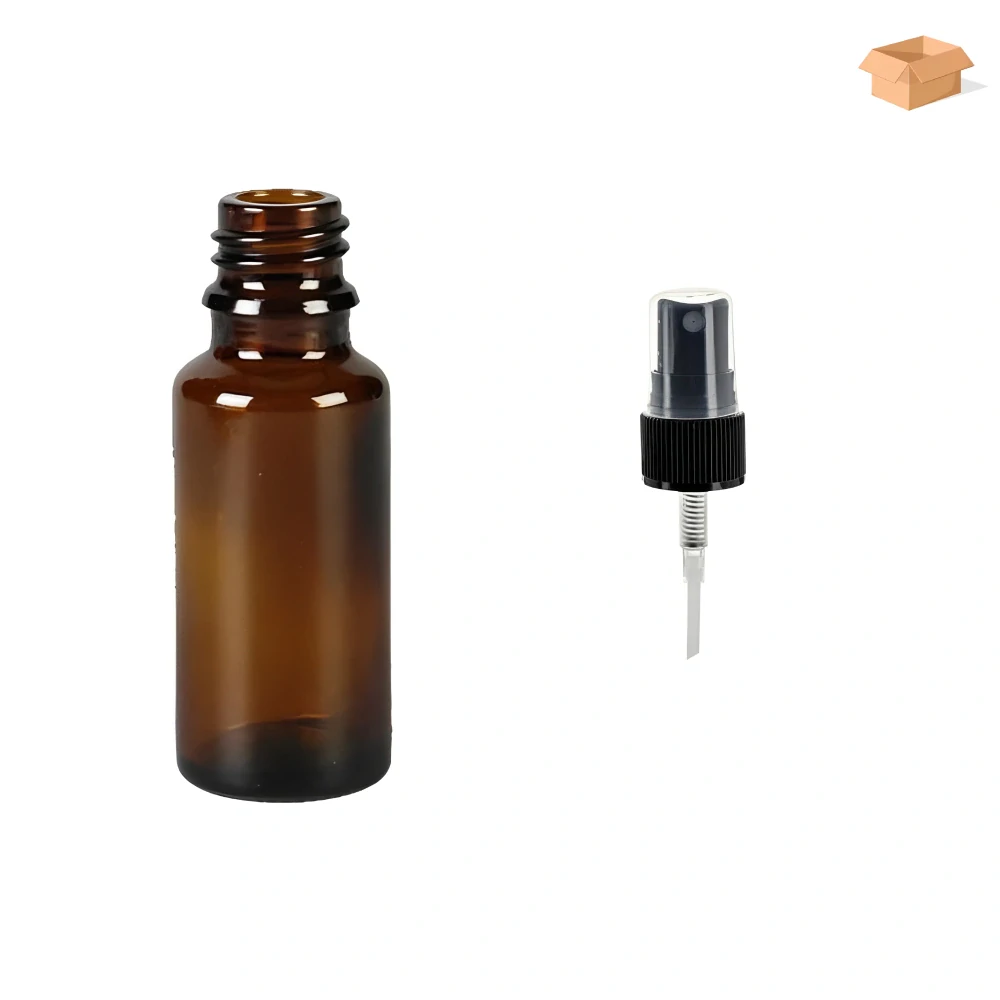 Skleněná lékovka s černým kosmetickým rozprašovačem Luna 20 ml - 216 ks
