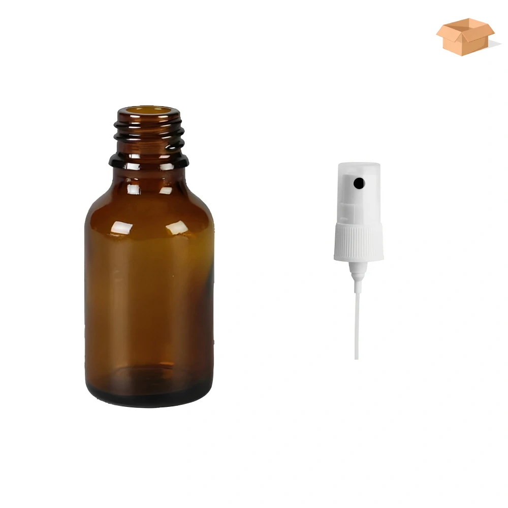 Skleněná lékovka s bílým kosmetickým rozprašovačem Luna 25 ml - 156 ks