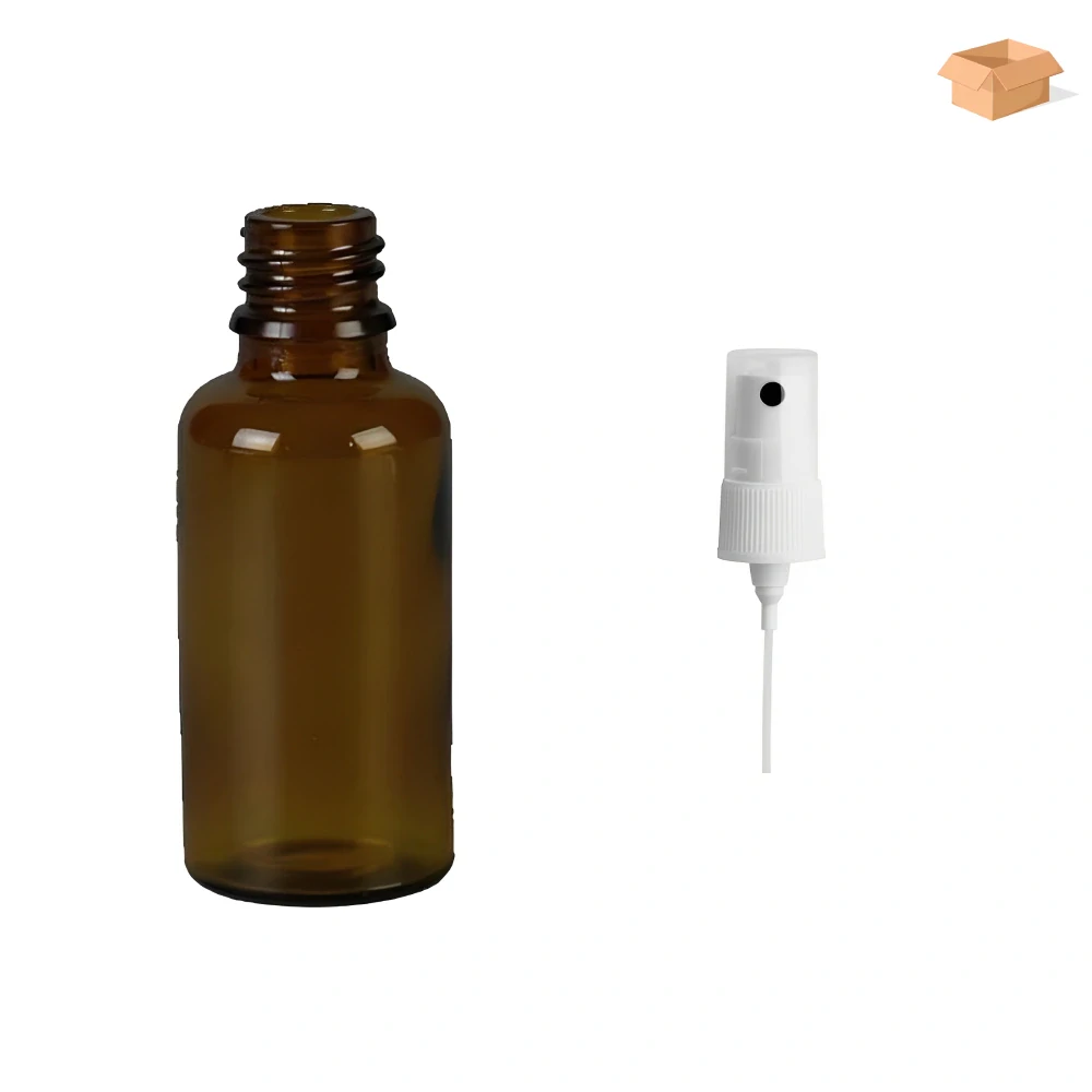 Skleněná lékovka s bílým kosmetickým rozprašovačem Luna 30 ml - 168 ks