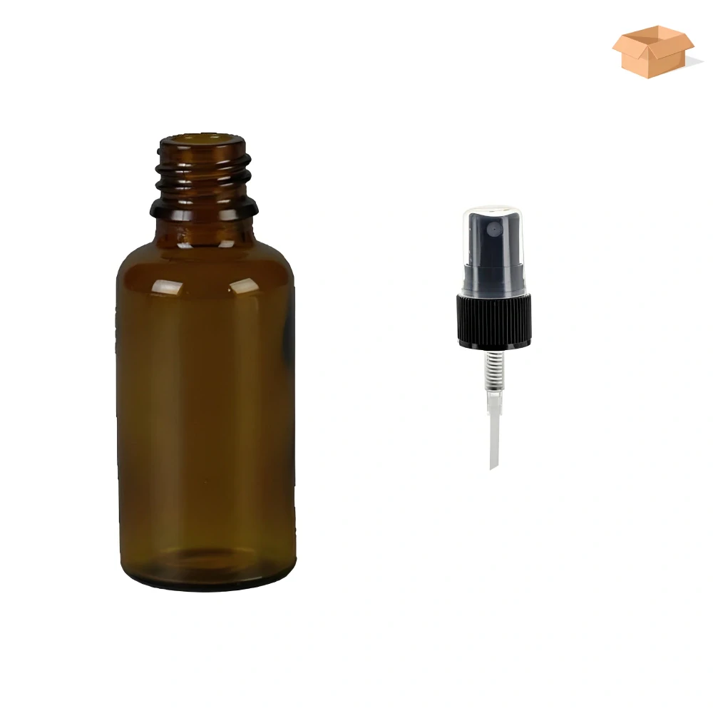 Skleněná lékovka s černým kosmetickým rozprašovačem Luna 30 ml - 168 ks