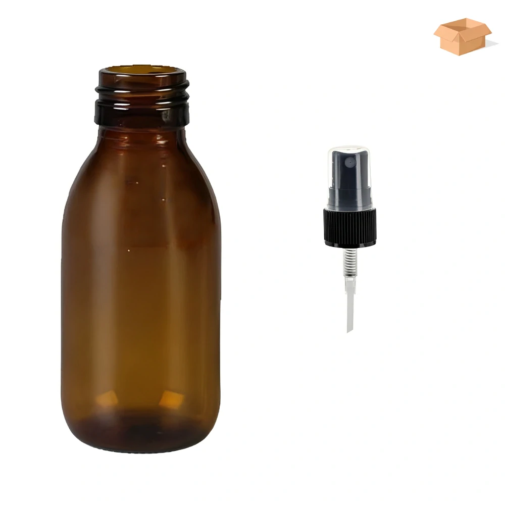 Skleněná lékovka s černým kosmetickým rozprašovačem Luna 100 ml - 68 ks