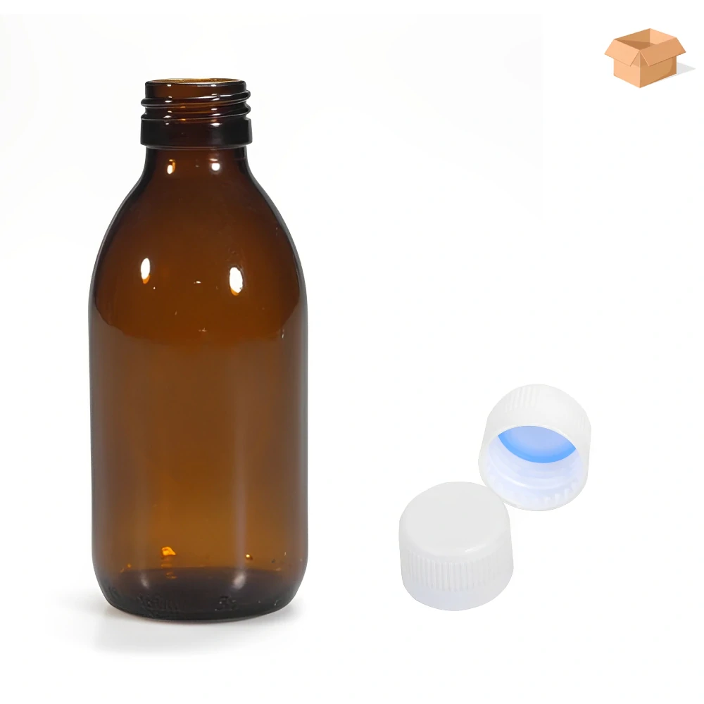 Skleněná lékovka s bílým uzávěrem s pojistkou Luna 150 ml - 88 ks