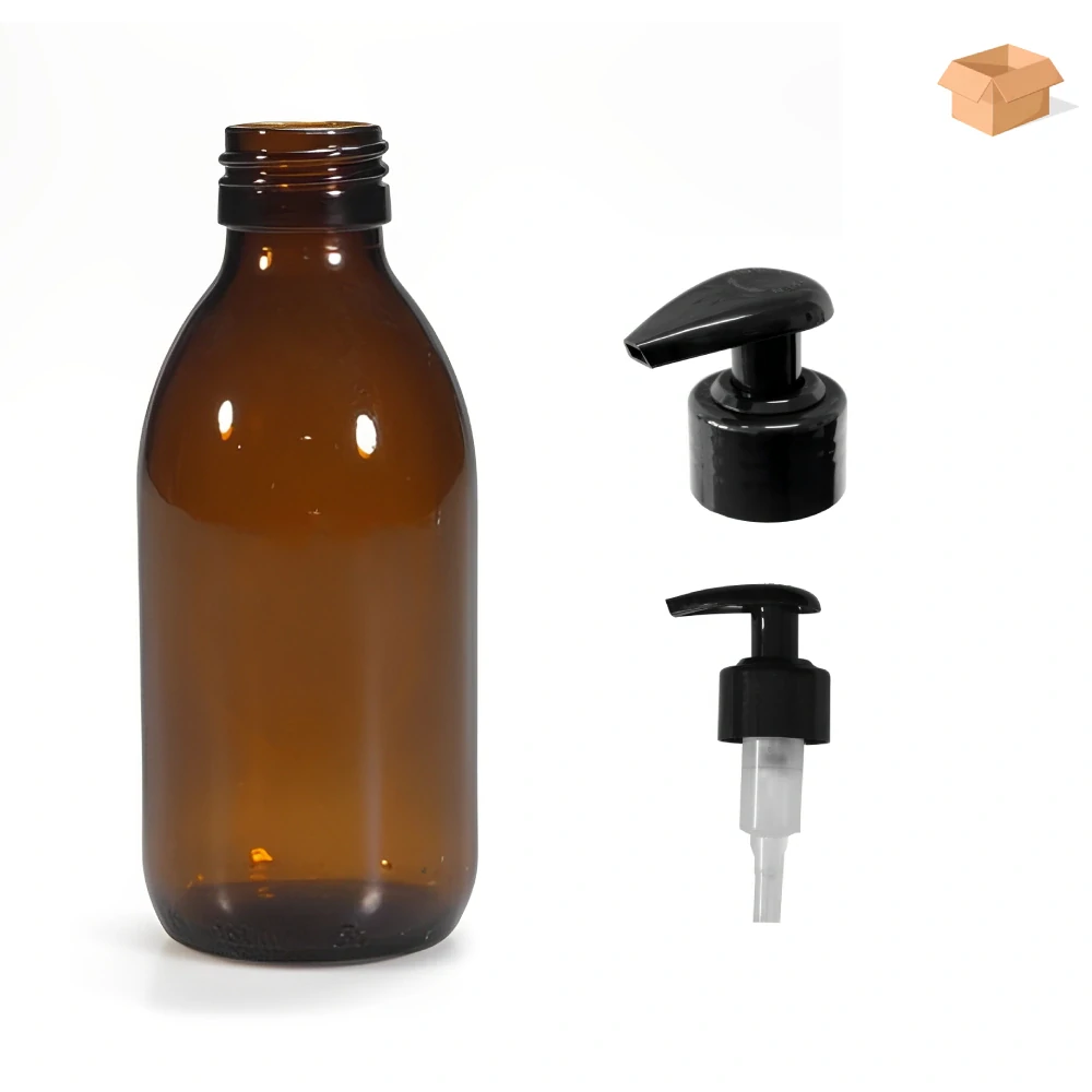 Skleněná lékovka s černou pumpičkou Luna 150 ml - 88 ks
