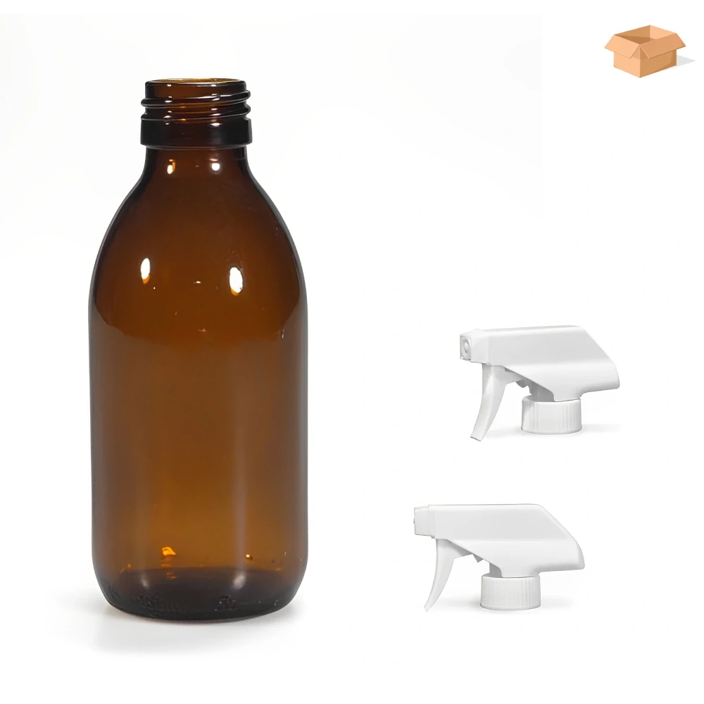 Skleněná lékovka s bílým pistolovým rozprašovačem Luna 150 ml - 88 ks