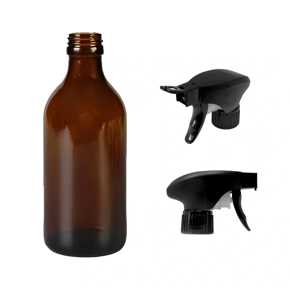 Skleněná lékovka s černým pistolovým rozprašovačem Luna 250 ml