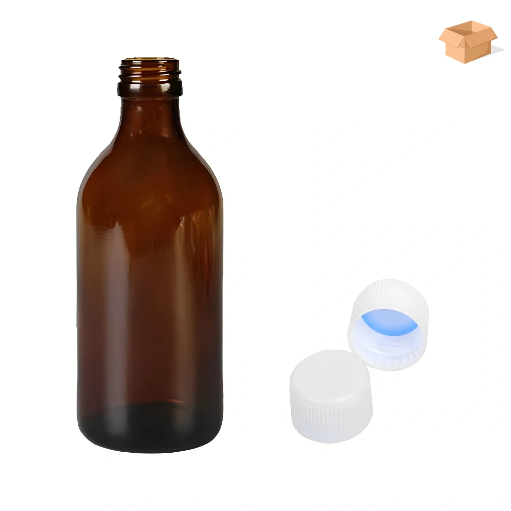 Skleněná lékovka s bílým uzávěrem s pojistkou Luna 250 ml - 39 ks