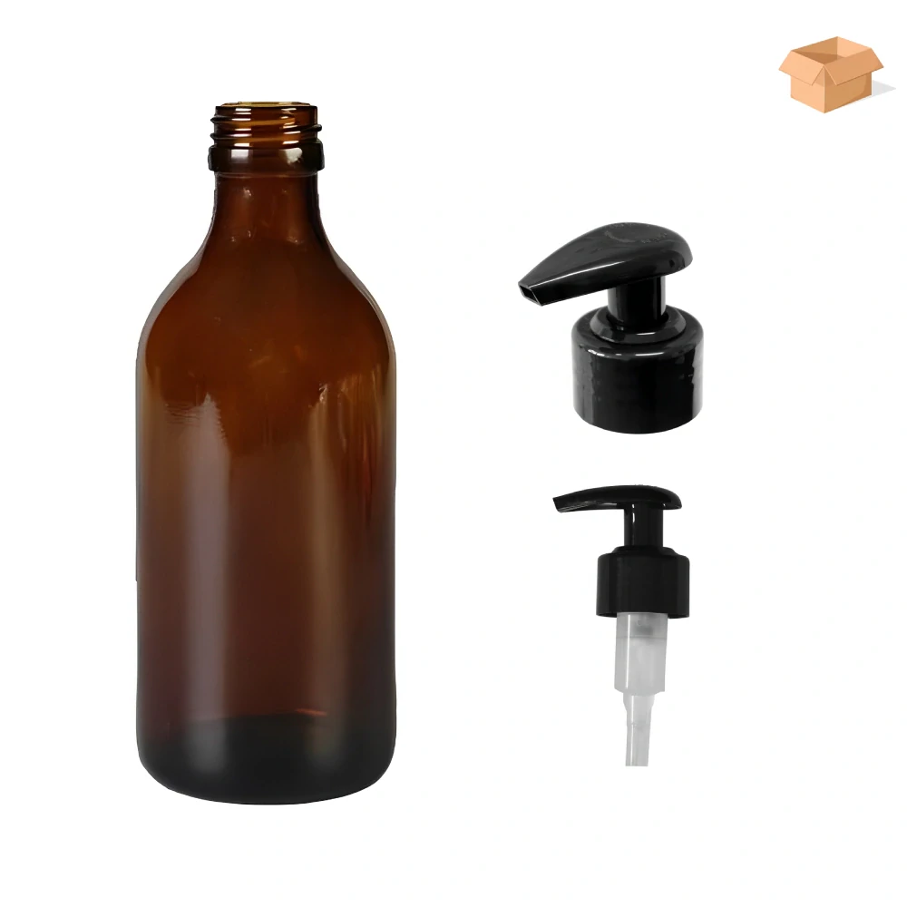 Skleněná lékovka s černou pumpičkou Luna 250 ml - 39 ks