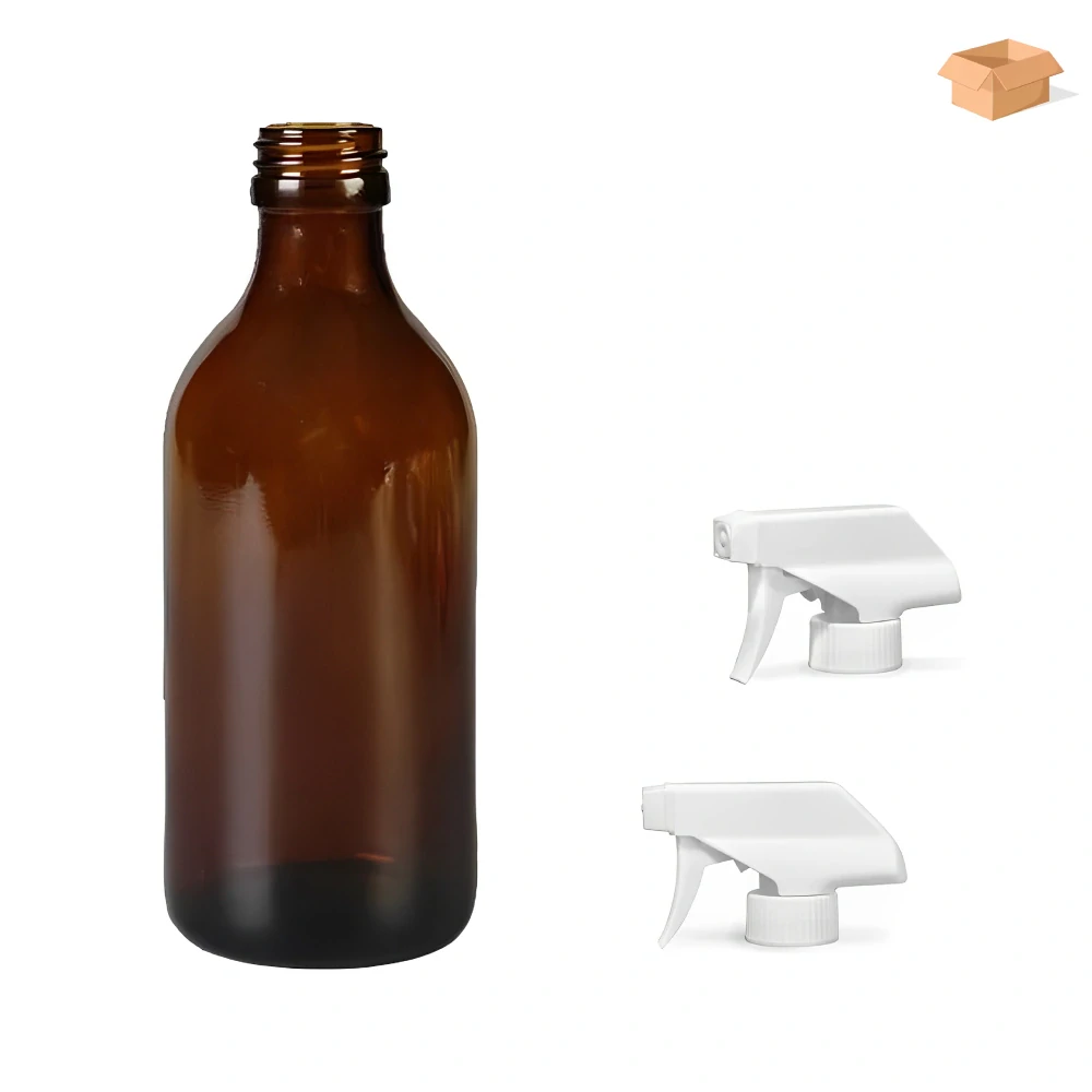Skleněná lékovka s bílým pistolovým rozprašovačem Luna 250 ml - 39 ks
