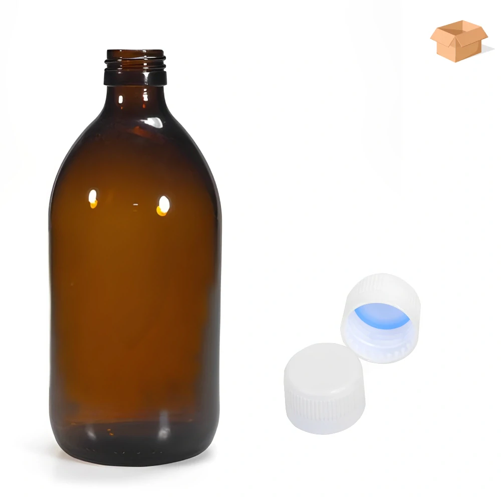 Skleněná lékovka s bílým uzávěrem s pojistkou Luna 500 ml - 35 ks