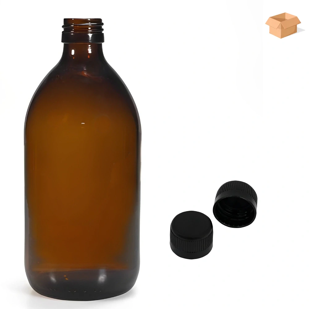 Skleněná lékovka s černým uzávěrem s pojistkou Luna 1000 ml - 14 ks