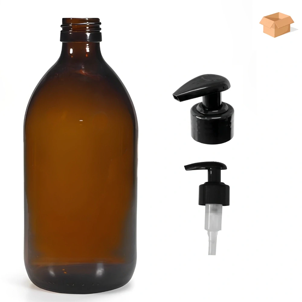 Skleněná lékovka s černou pumpičkou Luna 1000 ml - 14 ks