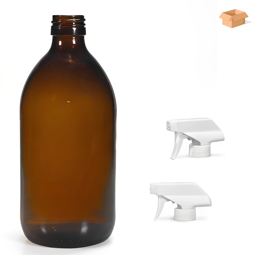 Skleněná lékovka s bílým pistolovým rozprašovačem Luna 1000 ml - 14 ks