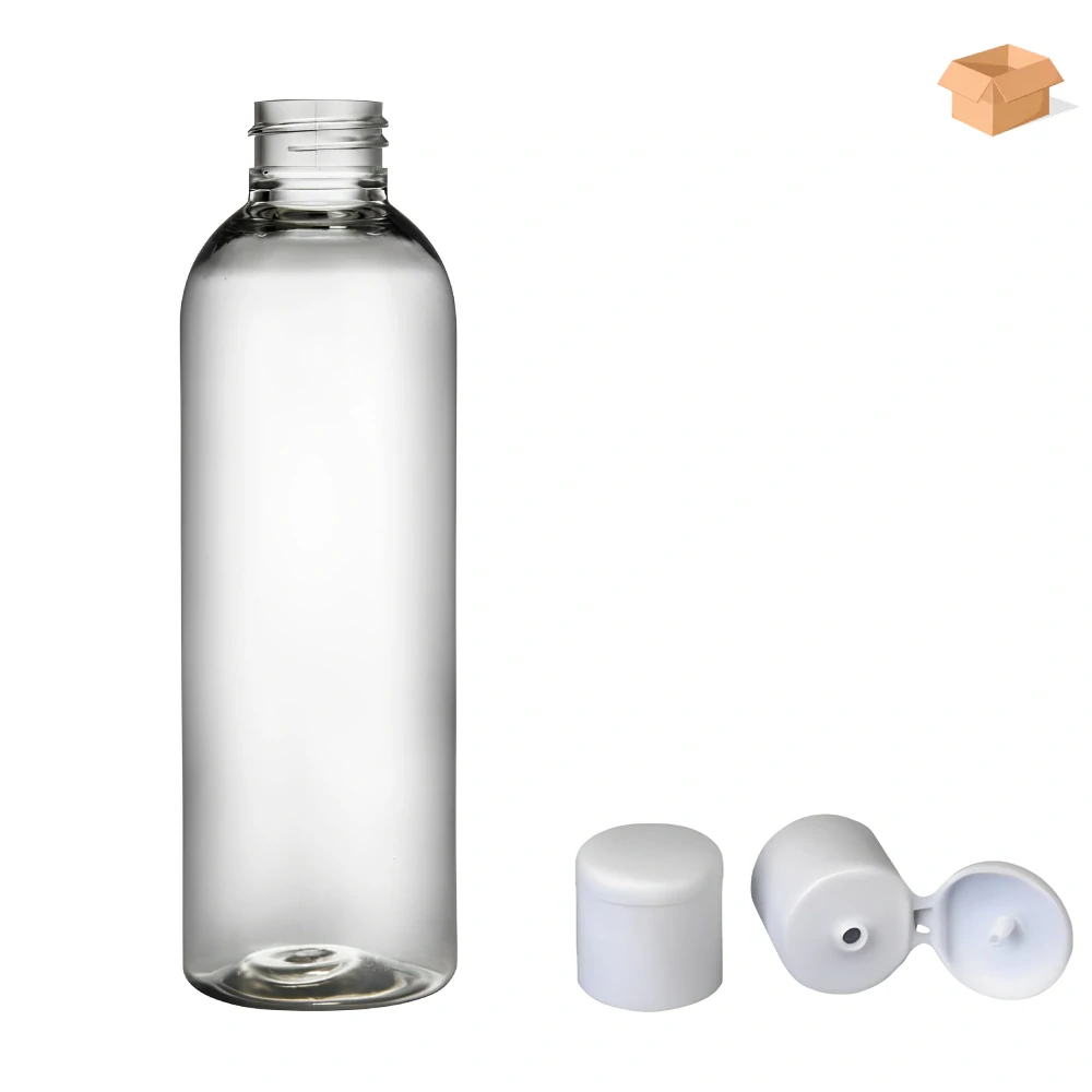 Plastová lahvička čirá s bílým dávkovacím víčkem Ambra 200 ml - 224 ks