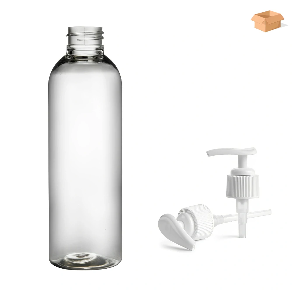 Plastová lahvička čirá s bílou pumpičkou Ambra 200 ml - 224 ks